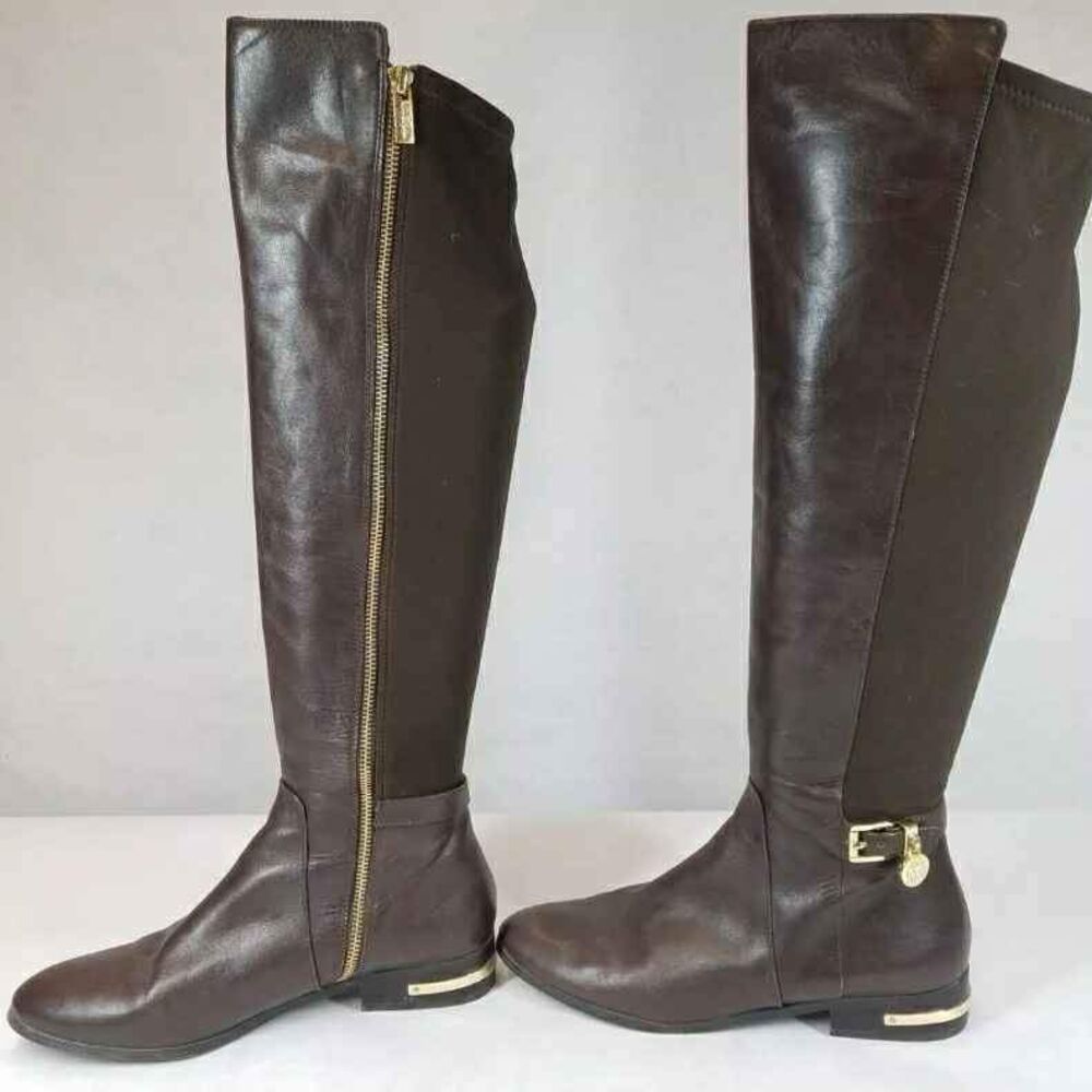 Michael Kors MK Designer Aileen Brown Leather Knee High Riding Boots Sz 8 M